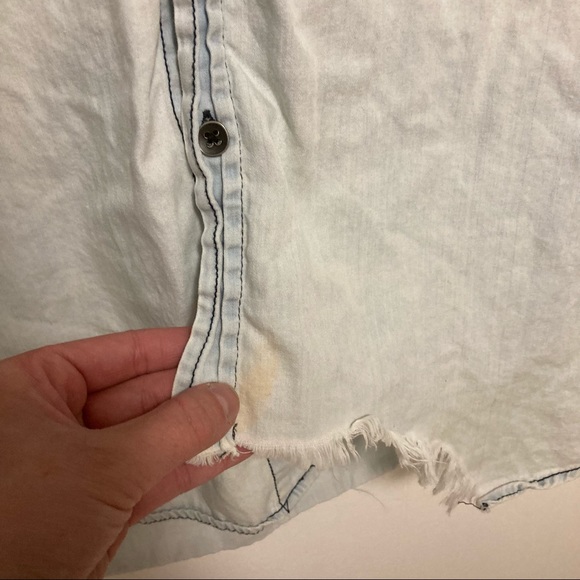 One teaspoon western distressed button down Jean denim long sleeve shirt stained - Picture 4 of 9